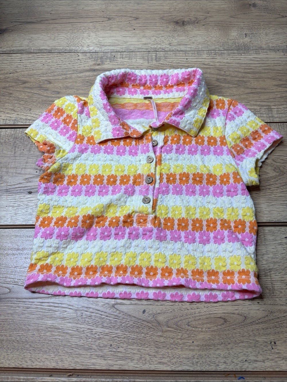 Women’s Free People Babe Town Polo Retro Cropped Stretch Top Size XS